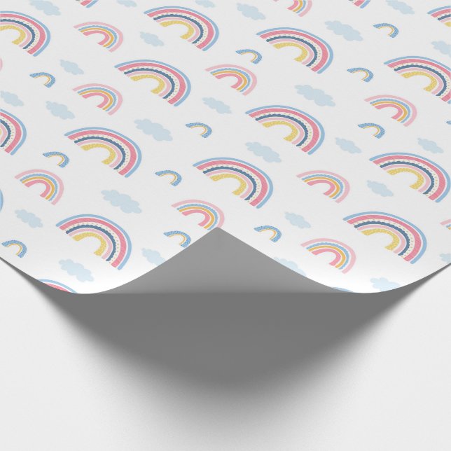 Papel De Regalo Boho Rainbows Bonito azul rosado (Esquina)