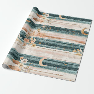 Papel De Regalo Boho Raya Celestial en Verde Azul para Espíritus L