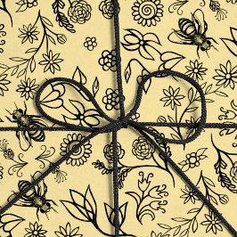 Papel De Regalo Boho Summer Floral Honey Patrón de Abeja Amarillo