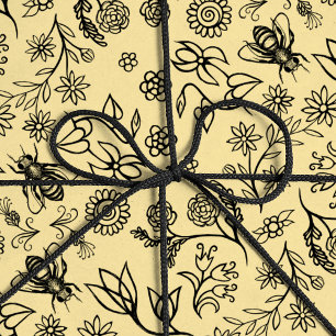 Papel De Regalo Boho Summer Floral Honey Patrón de Abeja Amarillo