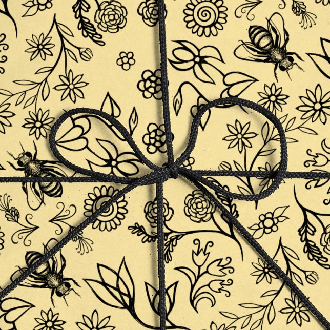 Papel De Regalo Boho Summer Floral Honey Patrón de Abeja Amarillo (Subido por el creador)