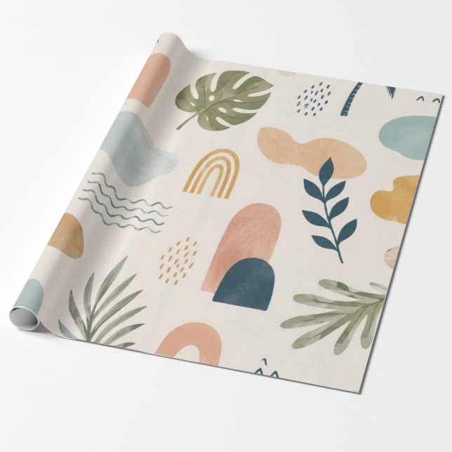 Papel De Regalo Boho Tropical Abstracto  (Desenrollado)