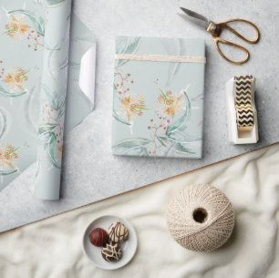 Papel De Regalo Boho Verde Menta Acuarela Eucalipto Floral