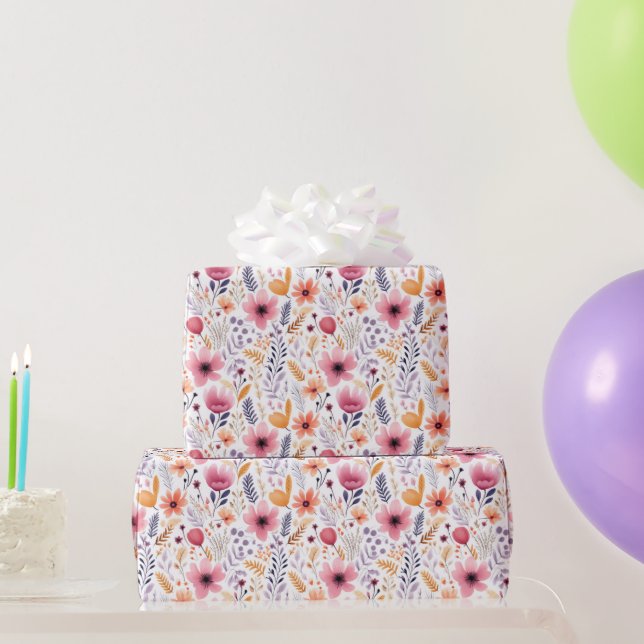 Papel De Regalo Boho Wildflower Naranja rosado Baby Shower de novi (Regalos de fiesta)