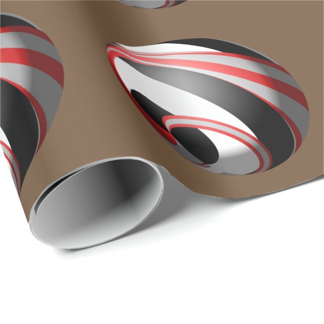 Papel De Regalo Bola a rayas rojas blancas y negras (Esquina del rollo)