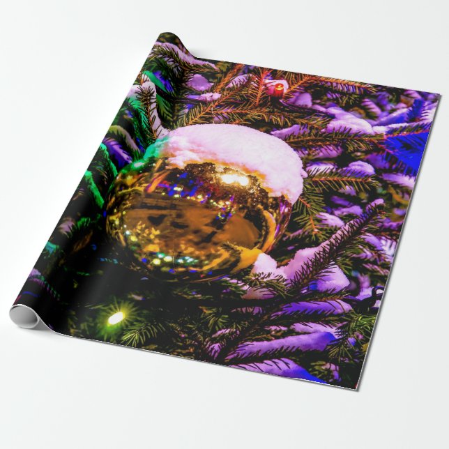 Papel De Regalo Bola de adorno amarillo de Navidad (Desenrollado)