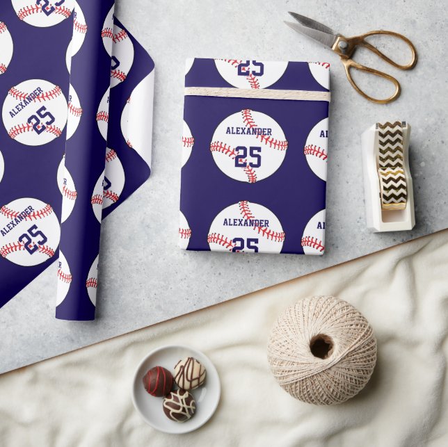 Papel De Regalo Bola de béisbol | Nombre y número (Artesanía)