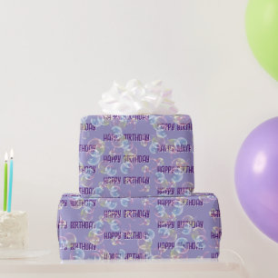 Papel De Regalo Bola De Cumpleaños Burbujas En Púrpura