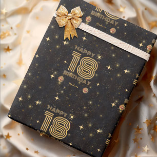 Papel De Regalo Bola de Disco Bailando Feliz Cumpleaños 18 en Oro 