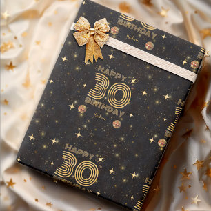 Papel De Regalo Bola de Disco Bailando Oro Negro Cumpleaños Feliz 