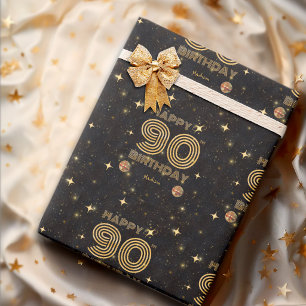Papel De Regalo Bola de Disco Bailando Oro Negro Cumpleaños Feliz 