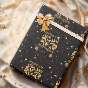 Papel De Regalo Bola de Disco Bailando Oro Negro Cumpleaños Feliz 