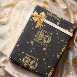Papel De Regalo Bola de Disco Bailando Oro Negro Cumpleaños Feliz 