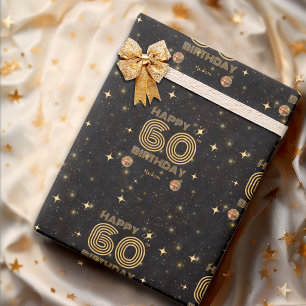 Papel De Regalo Bola de Disco Bailando Oro Negro Cumpleaños Feliz 