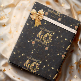 Papel De Regalo Bola de Disco Bailando Oro Negro Cumpleaños Feliz 