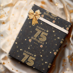 Papel De Regalo Bola de Disco Bailando Oro Negro Cumpleaños Feliz 