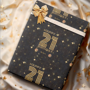 Papel De Regalo Bola de Disco Bailando Oro Negro Cumpleaños Feliz 