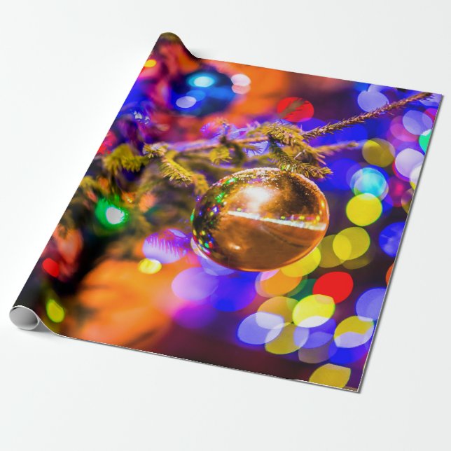 Papel De Regalo Bola de Ornamento de Vidrio, Luces Alegres (Desenrollado)