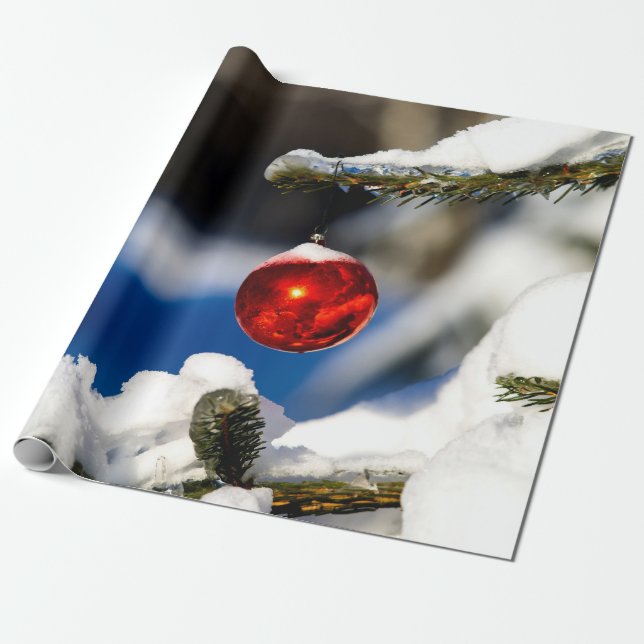 Papel De Regalo Bola Roja de Navidad, Día Soleado (Desenrollado)