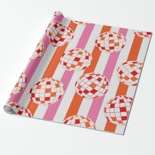 Papel De Regalo Bolas de Disco Groovy 70s sobre Rayas Rosas y Nara