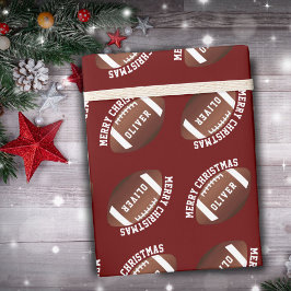Papel De Regalo Bolas de fútbol americanas nombran Navidades rojos