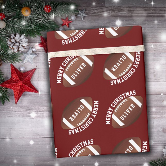 Papel De Regalo Bolas de fútbol americanas nombran Navidades rojos (Subido por el creador)