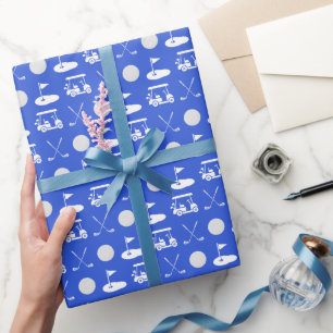 Papel De Regalo Bolas de golf azules y blancas, carros y clubes