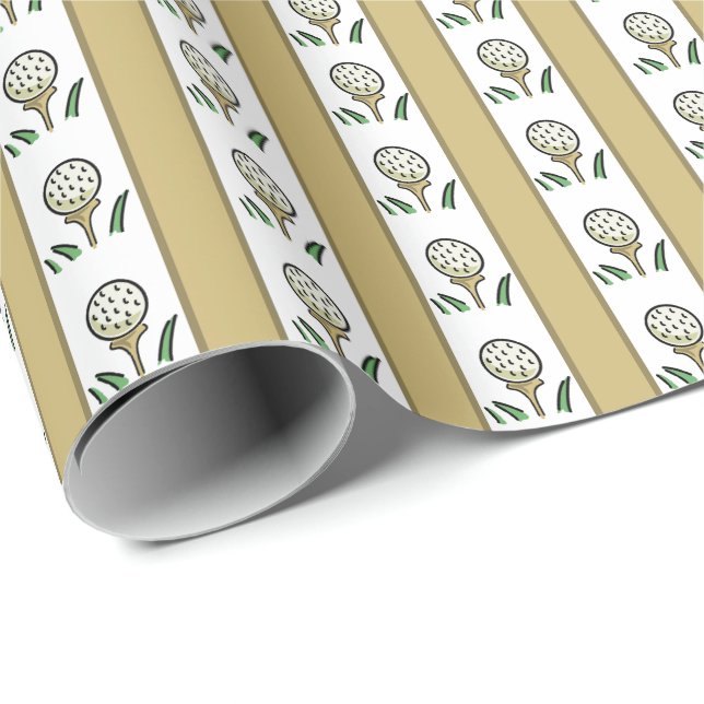 Papel De Regalo Bolas de golf de Tee Gold y White (Esquina del rollo)
