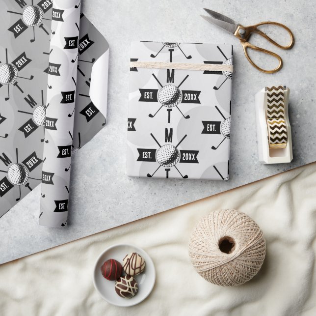 Papel De Regalo Bolas de golf Textura y Monograma Inicial del Club (Artesanía)