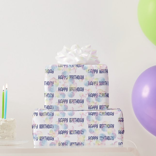 Papel De Regalo Bolas De Jabón De Cumpleaños En Blanco (Regalos de fiesta)