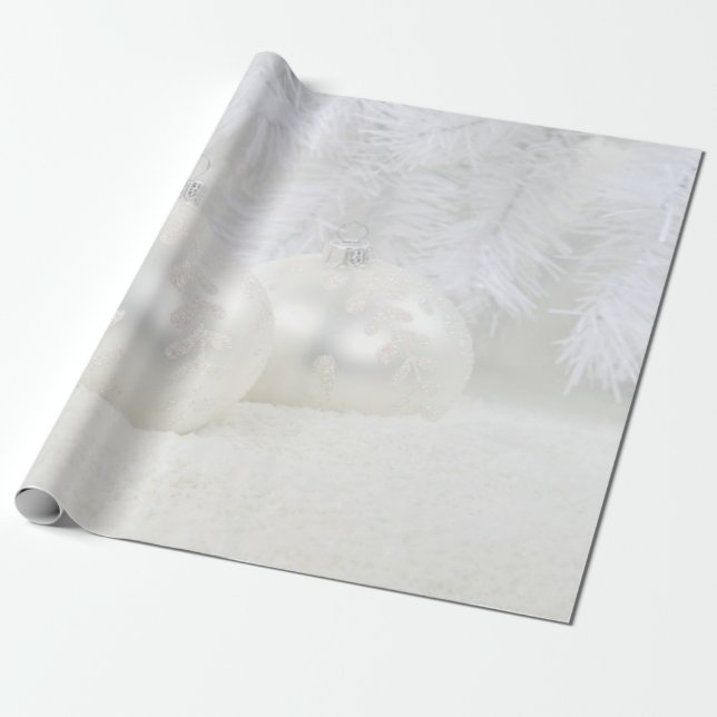 Papel De Regalo Bolas de Navidad blancas elegantes Fiesta (Desenrollado)