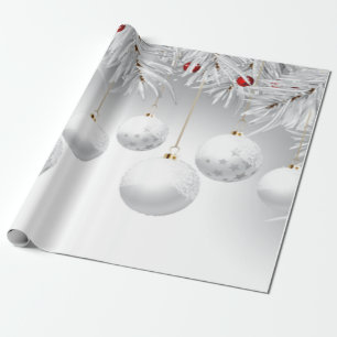 Papel De Regalo Bolas de Navidad blancas elegantes Fiesta
