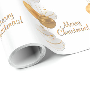 Papel De Regalo Bolas de Navidad de oro y blanco con texto persona