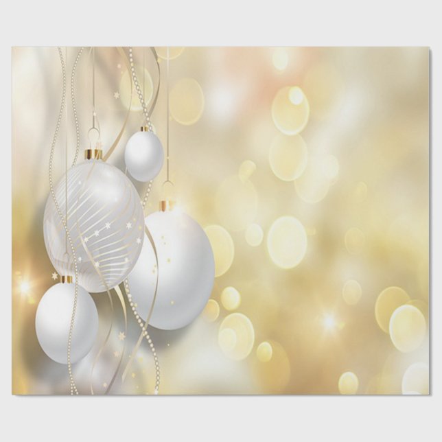 Papel De Regalo Bolas de Navidad Doradas, Fiesta Navideña (Superficie plana)