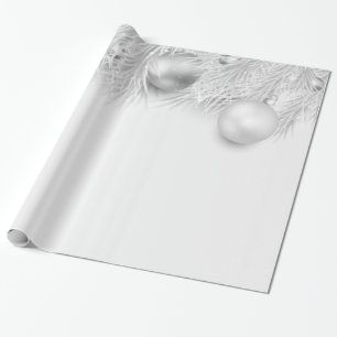 Papel De Regalo Bolas de Navidad grises, Ramas de Pino