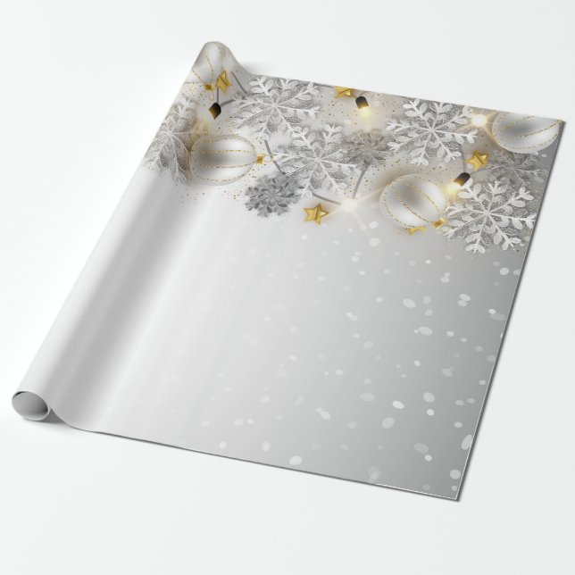 Papel De Regalo Bolas de navidad, luces de cadena, copos de nieve, (Desenrollado)