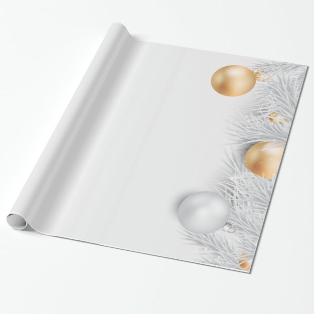 Papel De Regalo Bolas de Navidad, Ramas de Pino (Desenrollado)