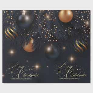Papel De Regalo Bolas de Navidad Ramas de Pino Negras