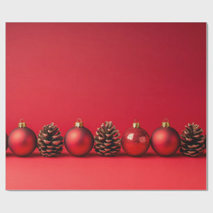 Papel De Regalo Bolas de Navidad Rojas y Piñas