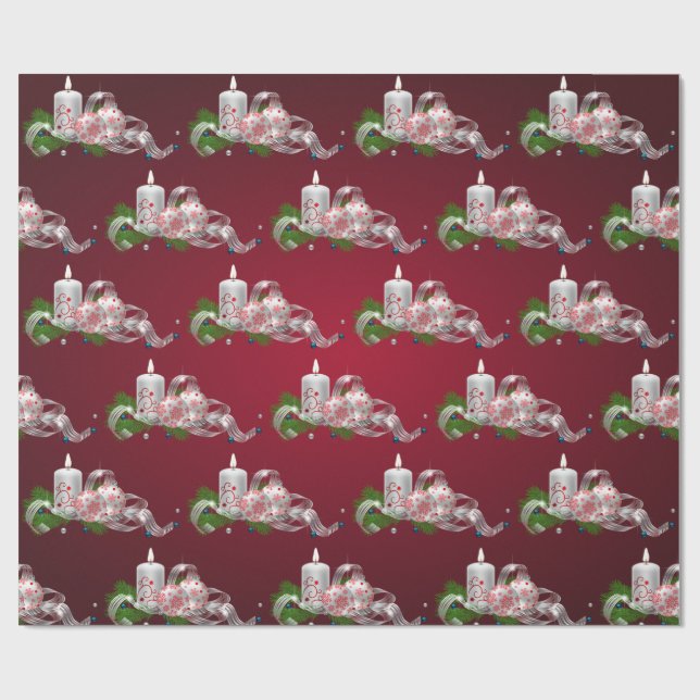 Papel De Regalo Bolas de Navidad, Vela Roja de Fiesta (Superficie plana)