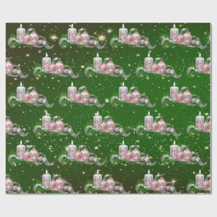 Papel De Regalo Bolas de Navidad, Velas Verde Fiesta