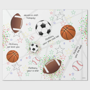 Papel De Regalo Bolas deportivas con estrellas - Ajuste de regalo 