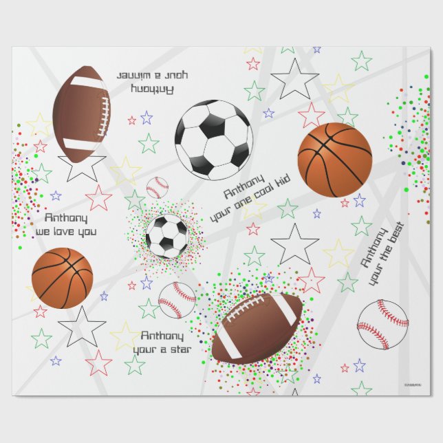 Papel De Regalo Bolas deportivas con estrellas - Ajuste de regalo  (Superficie plana)