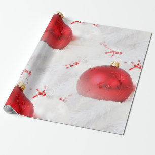 Papel De Regalo bolas rojas sobre nieve