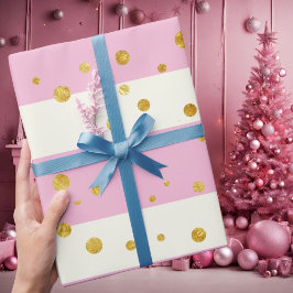 Papel De Regalo Bolas rosa y crema Purpurina Elegante