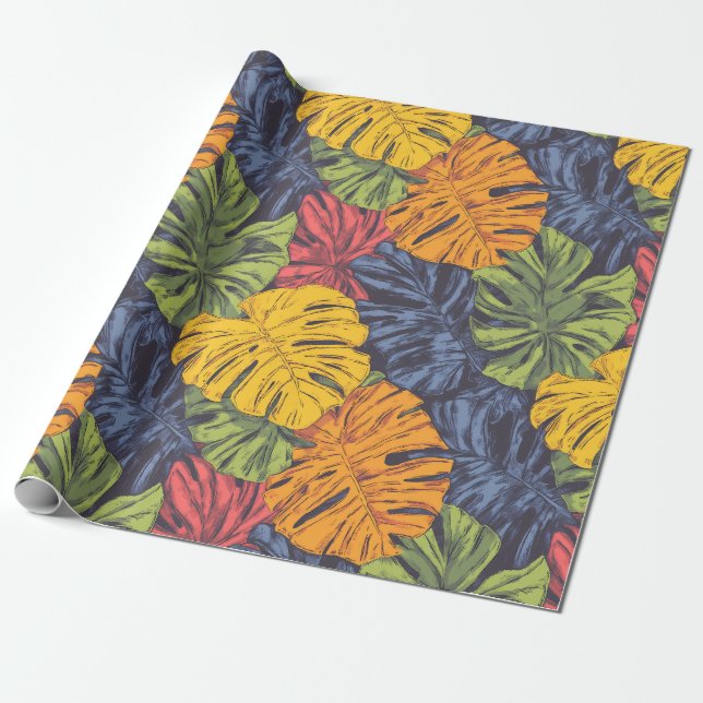 Papel De Regalo Bold Monstera Leaves Tropical Wrapping Paper (Desenrollado)
