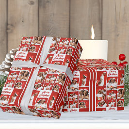 Papel De Regalo Bold Red Merry Christmas Photo Collage 2025