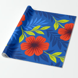 Papel De Regalo Bold Vermilion Red Florals with Elegant Leaves