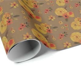 Papel De Regalo Bold Yellow Roses and Fall Florals on Brown