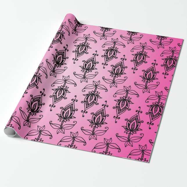 Papel De Regalo Bollywood Pink and Black Arabian (Desenrollado)